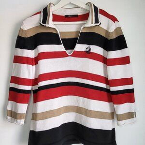 ORLY Sport Striped Nautical Knit Top • Sailboat Embroidery • 90s Vibe